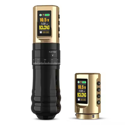 comprar Ouro-Negro Novo Design Alto Custo Performance Máquina de Tatuagem Sem Fio Pena Com Duas Baterias Douradas Fabricação em linha
